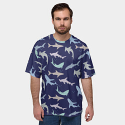 Футболка оверсайз мужская Акулы разные, цвет: 3D-принт — фото 2
