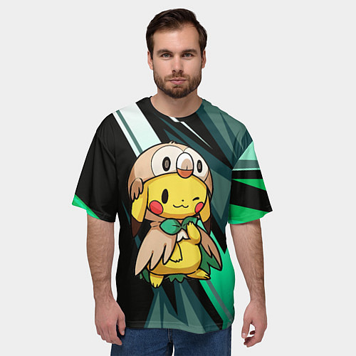 Мужская футболка оверсайз Пикачу в костюме совы / 3D-принт – фото 3