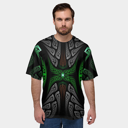 Мужская футболка оверсайз Серо-Зеленые Узоры / 3D-принт – фото 3
