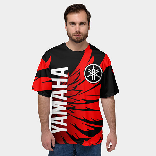 Мужская футболка оверсайз YAMAHA ЯМАХА МОТОСПОРТ / 3D-принт – фото 3