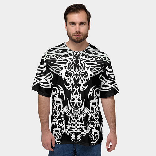 Мужская футболка оверсайз ТАТУ ЧЕРНО БЕЛОЕ УЗОР / 3D-принт – фото 3
