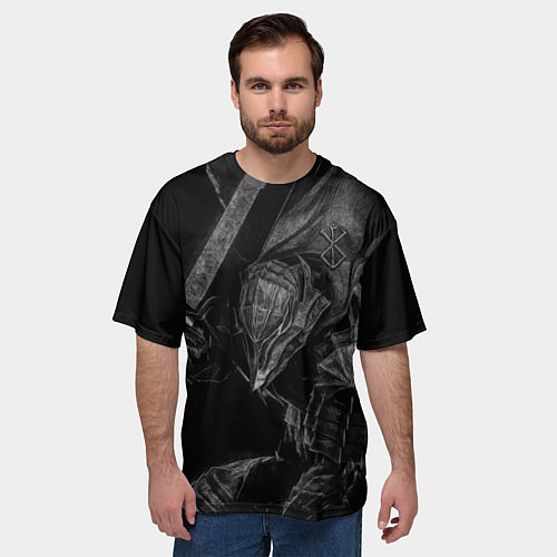 Мужская футболка оверсайз БЕРСЕРК черно - белый / 3D-принт – фото 3