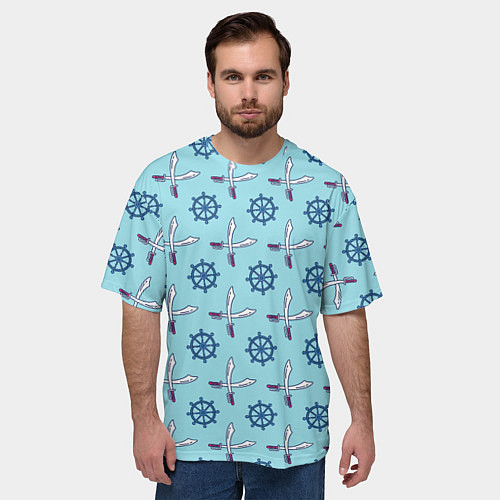 Мужская футболка оверсайз Пиратский фон / 3D-принт – фото 3