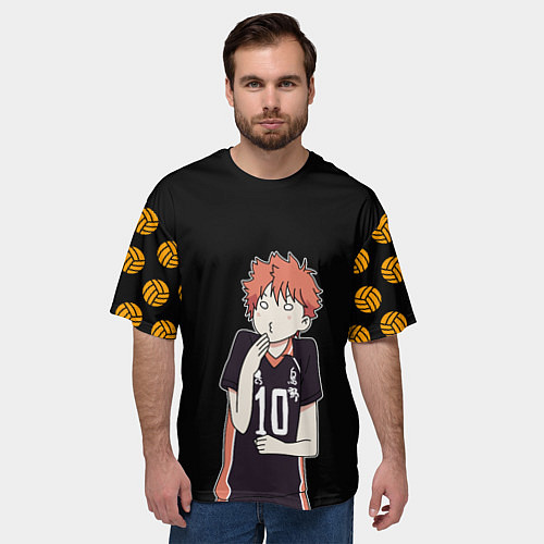 Мужская футболка оверсайз ХИНАТА ВОЛЕЙБОЛ!! / 3D-принт – фото 3