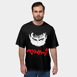Футболка оверсайз мужская Берсерк красная надпись, цвет: 3D-принт — фото 2