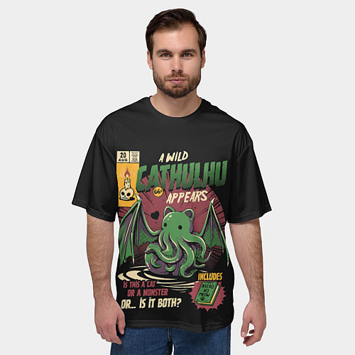 Мужская футболка оверсайз Кот Ктулху / 3D-принт – фото 3