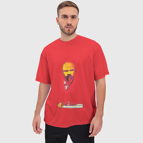 Мужская футболка оверсайз Энди Уорхол - Красный Ленин / 3D-принт – фото 3