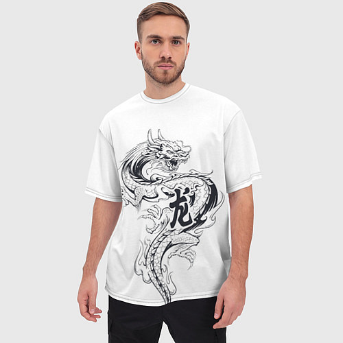 Мужская футболка оверсайз Китайский дракон на белом фоне / 3D-принт – фото 3