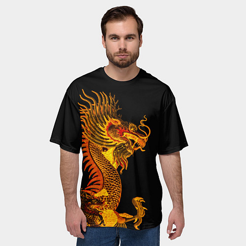 Мужская футболка оверсайз Золотой китайский дракон / 3D-принт – фото 3