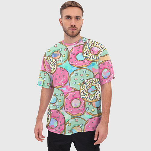 Мужская футболка оверсайз РазНоцветные Пончики / 3D-принт – фото 3