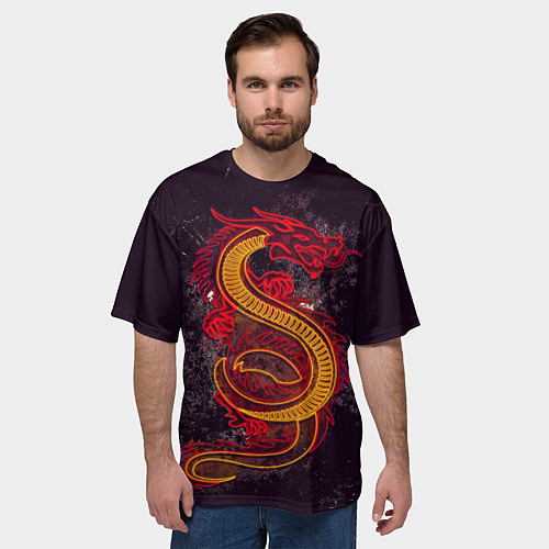 Мужская футболка оверсайз НЕОНОВЫЙ ДРАКОН, 3d / 3D-принт – фото 3