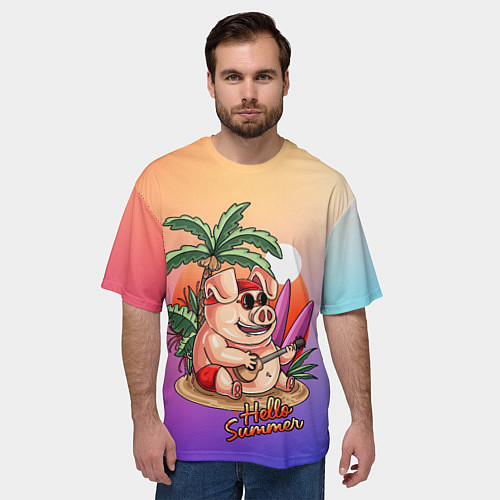 Мужская футболка оверсайз Hello summer / 3D-принт – фото 3