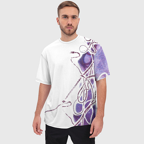 Мужская футболка оверсайз Фиолетовые нити / 3D-принт – фото 3