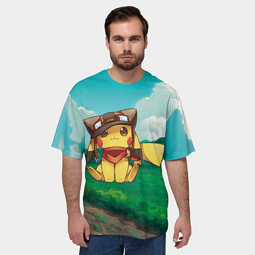 Мужская футболка оверсайз Пикачу летчик / 3D-принт – фото 3