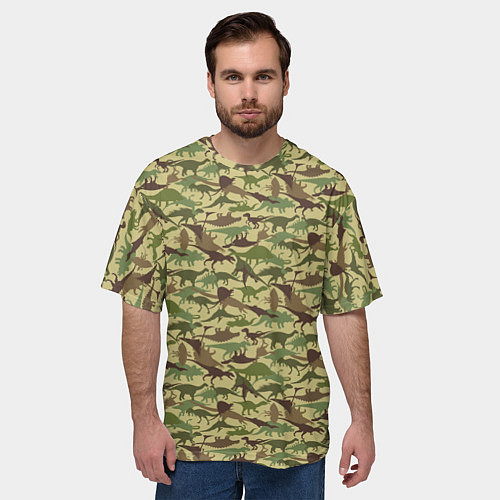 Мужская футболка оверсайз Динозавры камуфляж / 3D-принт – фото 3