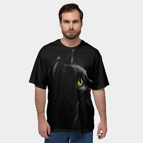 Мужская футболка оверсайз Черный кот / 3D-принт – фото 3