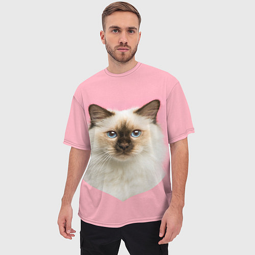 Мужская футболка оверсайз Пушистый кот / 3D-принт – фото 3