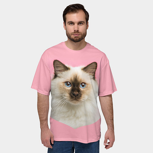 Мужская футболка оверсайз Пушистый кот / 3D-принт – фото 3
