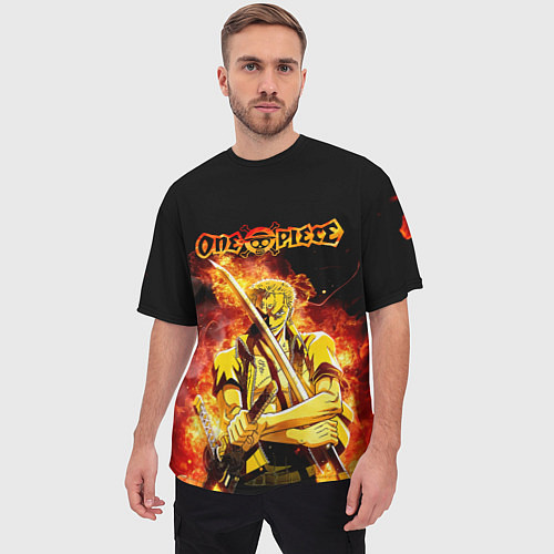 Мужская футболка оверсайз Зоро в огне One Piece Большой куш / 3D-принт – фото 3