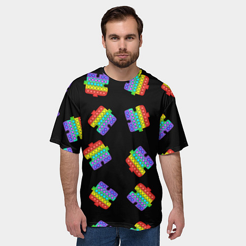 Мужская футболка оверсайз Поп ит пазлы на черном / 3D-принт – фото 3