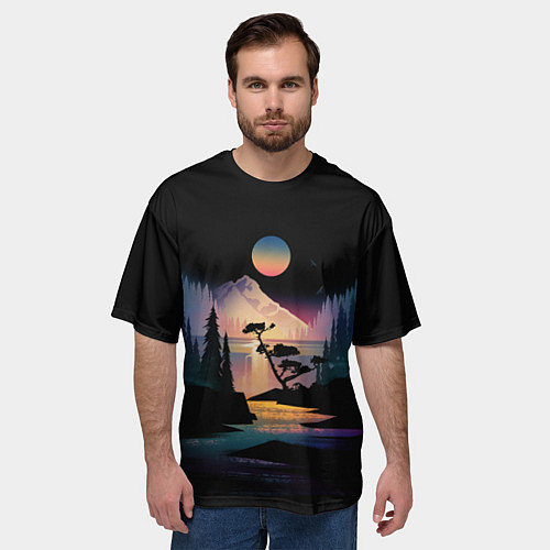 Мужская футболка оверсайз Природа в темноте / 3D-принт – фото 3