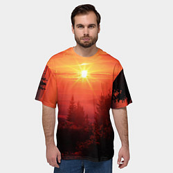 Футболка оверсайз мужская УТРЕННИЙ РАССВЕТ НАД ОБЛАКАМИ, цвет: 3D-принт — фото 2