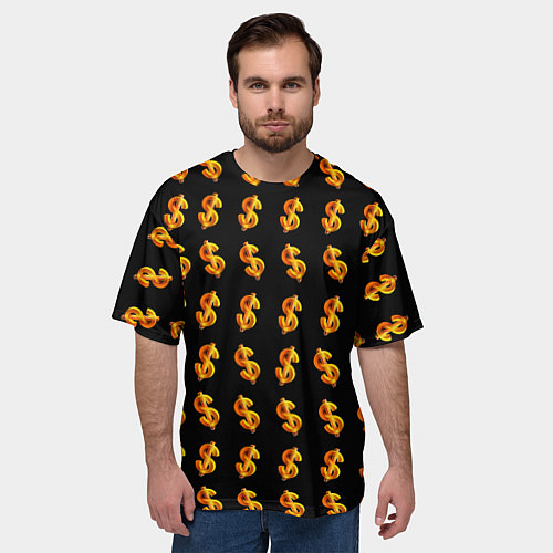 Мужская футболка оверсайз Доллар золотой / 3D-принт – фото 3