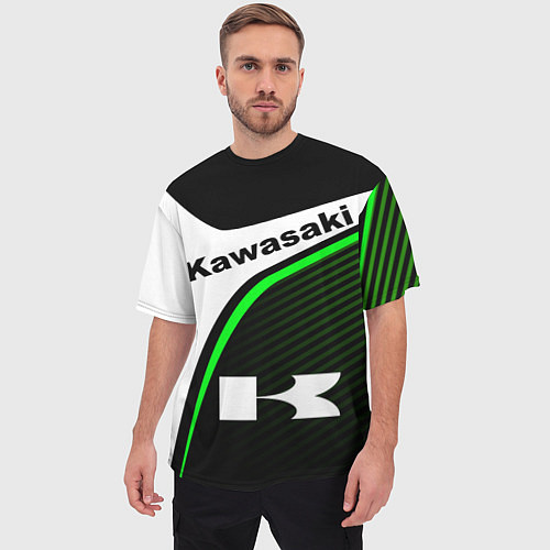 Мужская футболка оверсайз KAWASAKI КАВАСАКИ SPORT / 3D-принт – фото 3