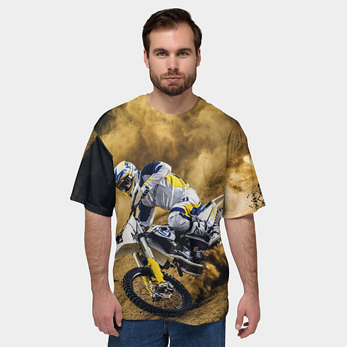 Мужская футболка оверсайз HUSQVARNA ХУСКВАРНА SPORT / 3D-принт – фото 3