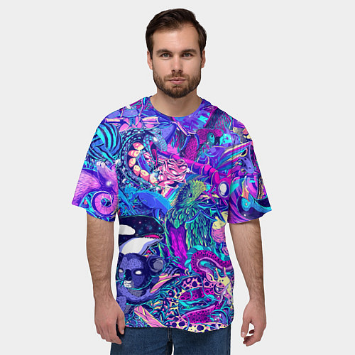 Мужская футболка оверсайз Неоновые Звери / 3D-принт – фото 3