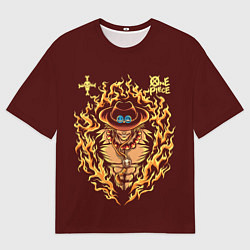Футболка оверсайз мужская One Piece Портгас Д Эйс в огне, цвет: 3D-принт