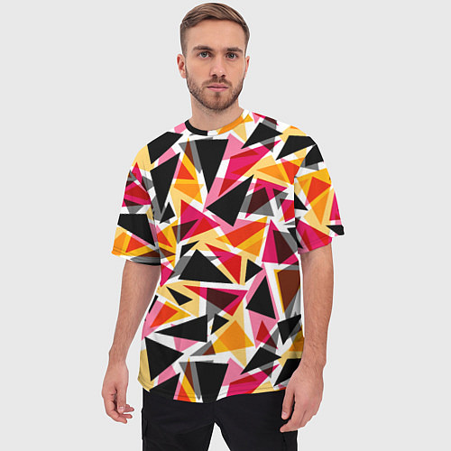 Мужская футболка оверсайз Разноцветные треугольники / 3D-принт – фото 3