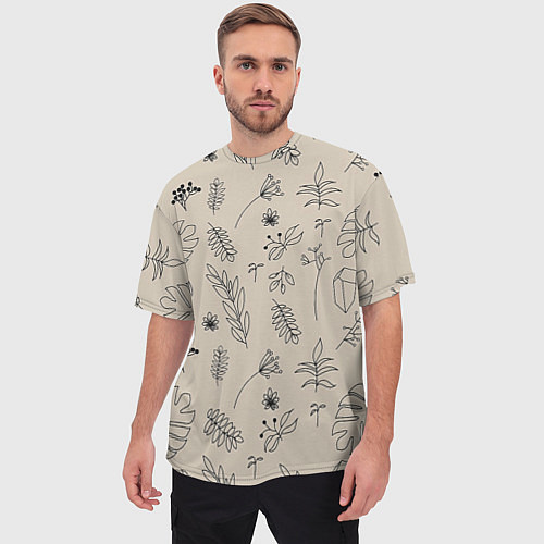Мужская футболка оверсайз Цветы и листья / 3D-принт – фото 3