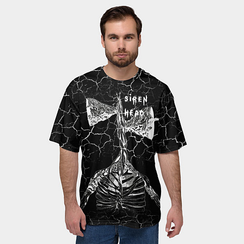 Мужская футболка оверсайз Сиреноголовый Трещины Надпись / 3D-принт – фото 3