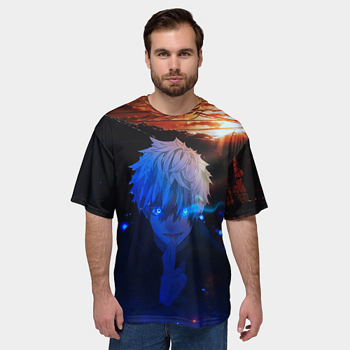 Мужская футболка оверсайз Сатору гото голубые глаза / 3D-принт – фото 3