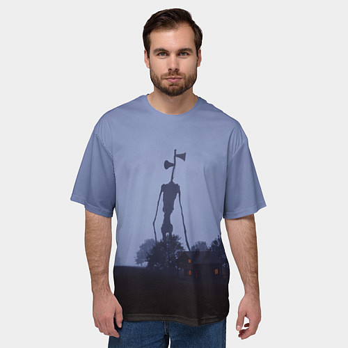 Мужская футболка оверсайз СИРЕНОГОЛОВЫЙ У ДОМА / 3D-принт – фото 3