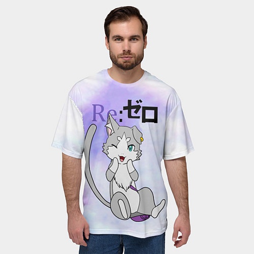 Мужская футболка оверсайз Пак Re: Zero Фамильяр Эмилии / 3D-принт – фото 3