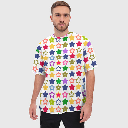 Мужская футболка оверсайз Разноцветные звездочки / 3D-принт – фото 3