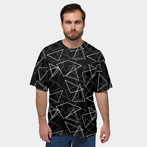 Мужская футболка оверсайз Черно-белый геометрический / 3D-принт – фото 3