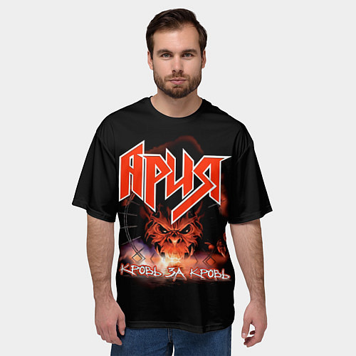 Мужская футболка оверсайз КРОВЬ ЗА КРОВЬ - АРИЯ / 3D-принт – фото 3