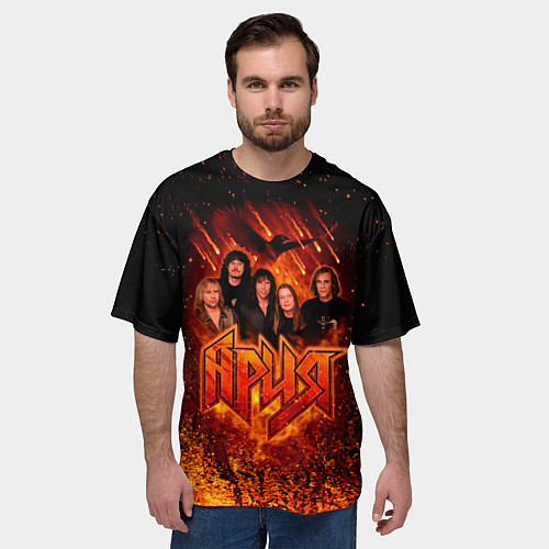 Мужская футболка оверсайз Ария в огне / 3D-принт – фото 3