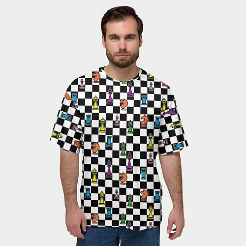 Мужская футболка оверсайз Яркая шахматная доска / 3D-принт – фото 3