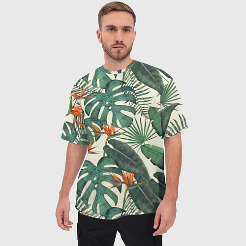 Мужская футболка оверсайз Тропический паттерн / 3D-принт – фото 3