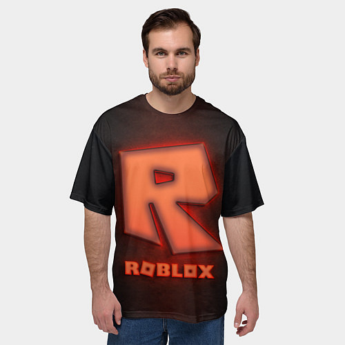 Мужская футболка оверсайз ROBLOX NEON RED / 3D-принт – фото 3