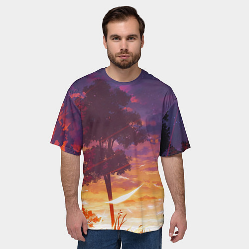 Мужская футболка оверсайз Закат в аниме стиле / 3D-принт – фото 3