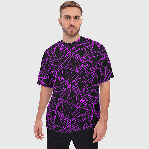 Мужская футболка оверсайз Фиолетово-черный абстрактный узор / 3D-принт – фото 3