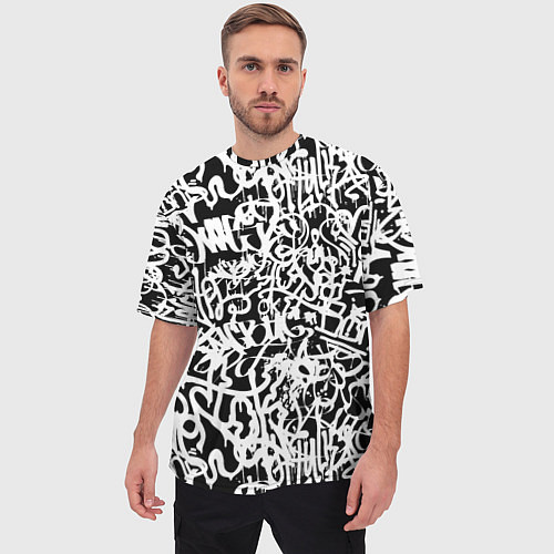 Мужская футболка оверсайз Graffiti white on black / 3D-принт – фото 3