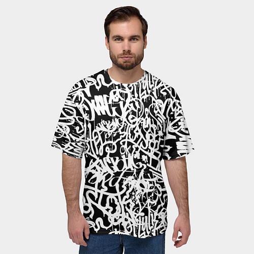 Мужская футболка оверсайз Graffiti white on black / 3D-принт – фото 3