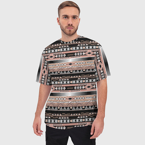 Мужская футболка оверсайз Полосатый этнический орнамент / 3D-принт – фото 3
