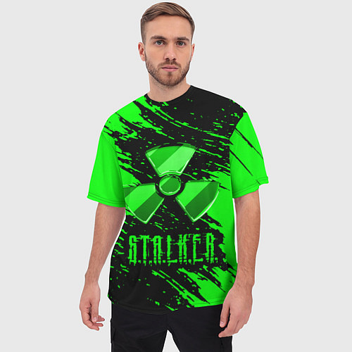 Мужская футболка оверсайз S T A L K E R NEON СТАЛКЕР / 3D-принт – фото 3